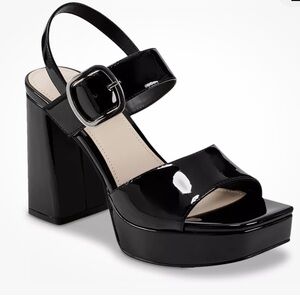Marc Fisher Graduate Black Vegan Patent Leather Platform Sandals Women’s Size 11